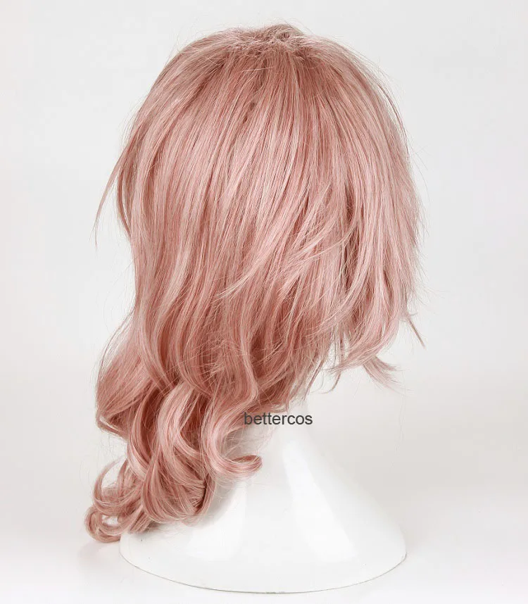 Final Fantasy FF13 Eclair Farron Lightning Cosplay Wigs Mixed Pink Long Curly Heat Resistant Synthetic Hair Wig + Cap | Тематическая