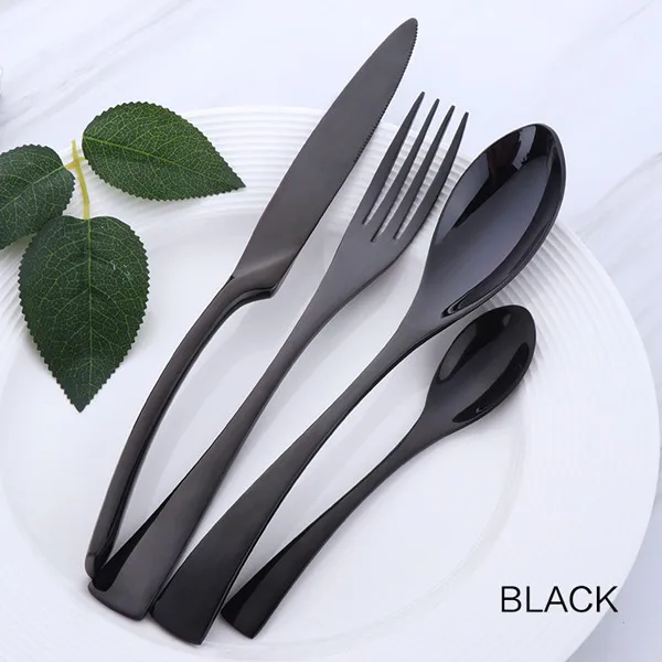 Black 4pcs 4 шт. фиолетовый набор столовых приборов из нержавеющей стали синий набор посуды нож вилка стол вилка черный набор посуды Прямая поставка - Цвет: Black 4pcs