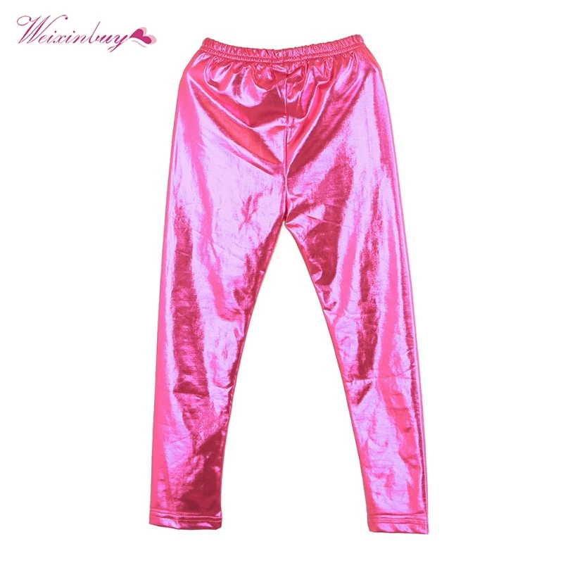 Брюки WEIXINBUY детские из искусственной кожи тонкие с металлическим блеском для