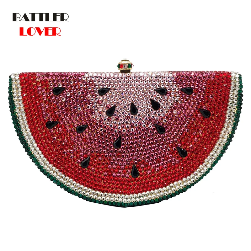 

Special Top Design Bridal Wedding Party Purses Women Evening Party Diamonds Fruit Watermelon Slice Clutches Crystal Purses Hasp
