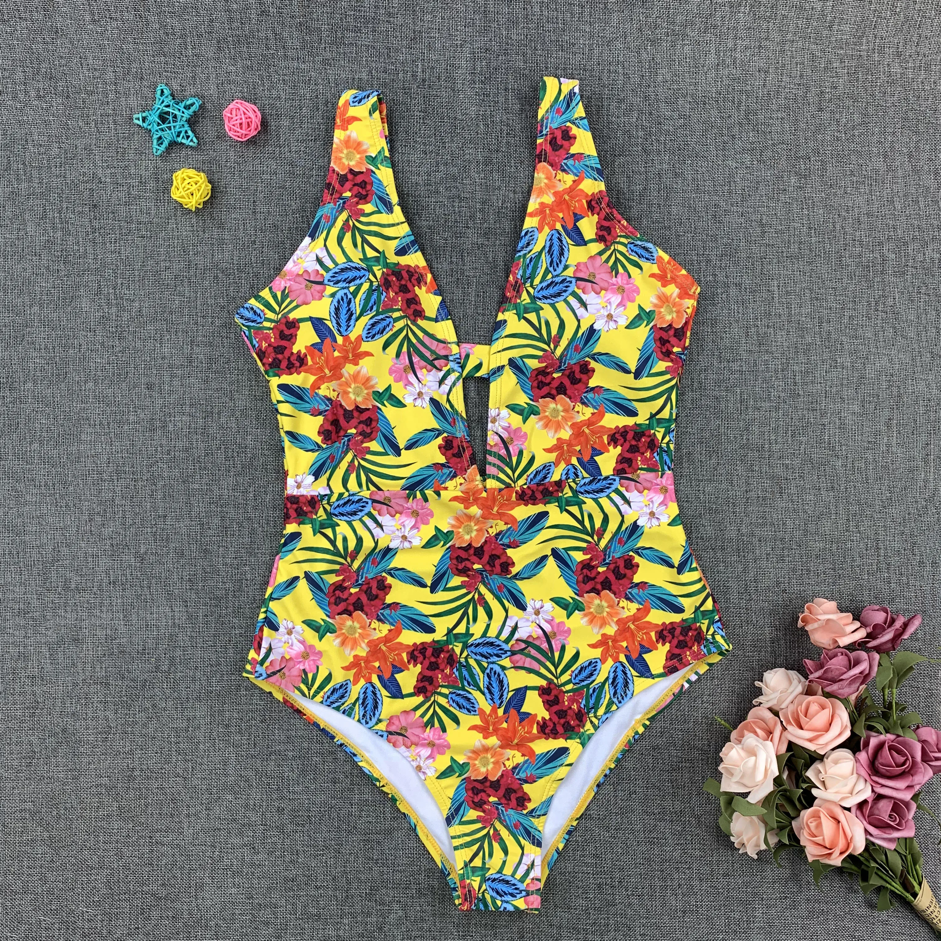 2019 сексуальный женский ретро купальник с v-образным вырезом и цветочным принтом