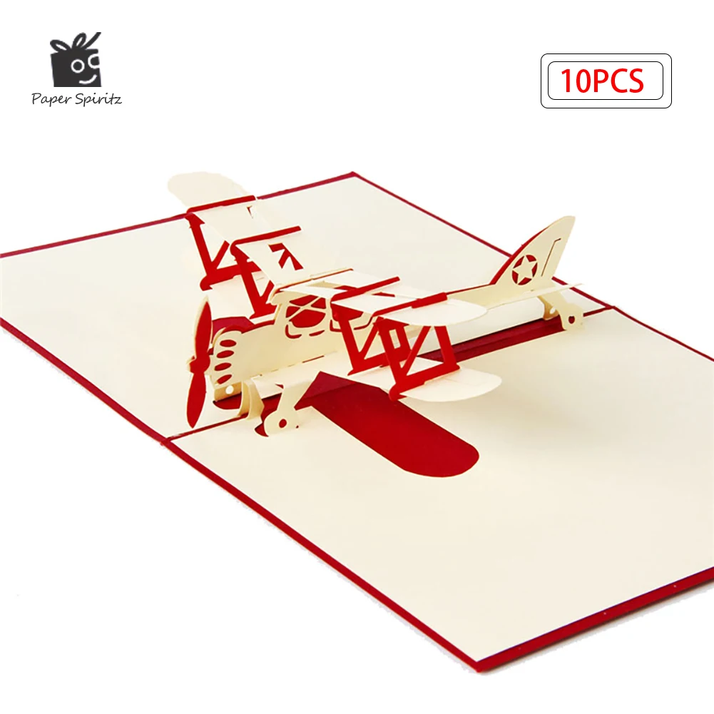 

10 Pack 3D Airplane Model Pop-Up Birthday Cards for Kids Business Christmas Cards Greeting Card Postcards Handmade Wholesale
