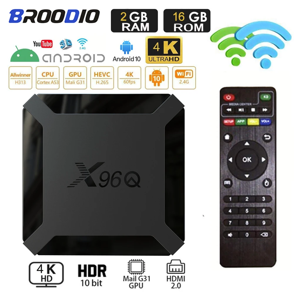 ТВ приставка Android 10 X96Q Allwinner H313 Четырехъядерный 4K 2 4G Wifi 1 ГБ 8 Гб 16 H.265 медиаплеер 3D