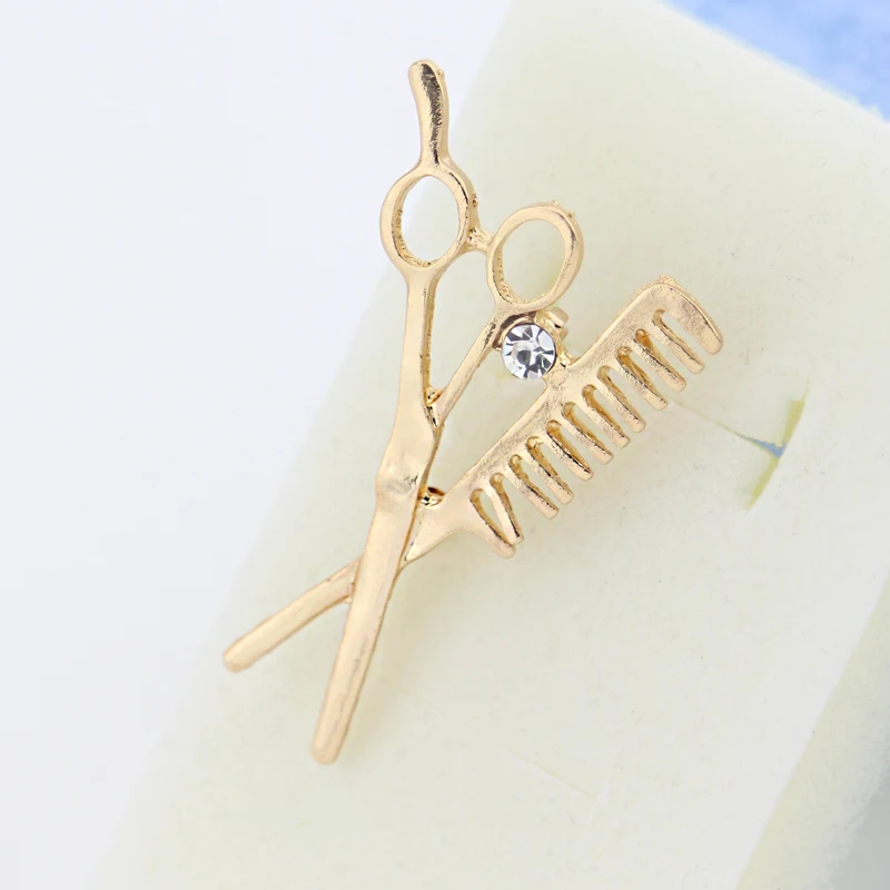 Badge Brooch Pins 3D Barber Shop Pole Shape Brooches Crystal Razor Scissors Enamel Pin Hair Stylist Lapel Hairdressers Gift images - 6