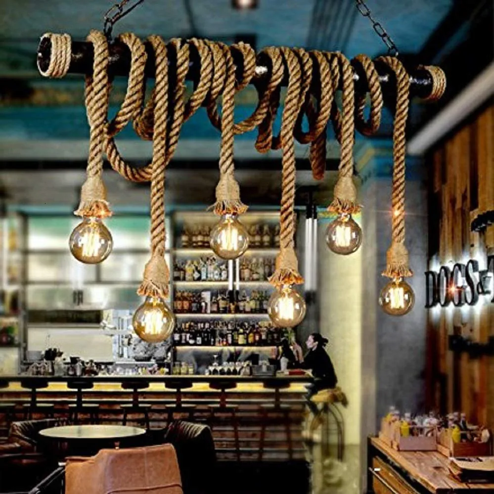 Американский промышленный светильник из пеньковой веревки декоративный