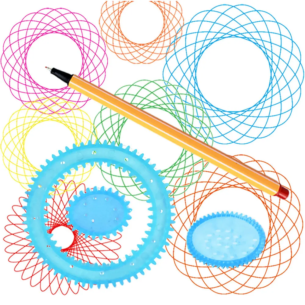 33PCS Spirograph Drawing Block Set Draw Spiral Design Educational Geometric Toys Baby Creative Shape Painting Ruler Rail Track | Игрушки и