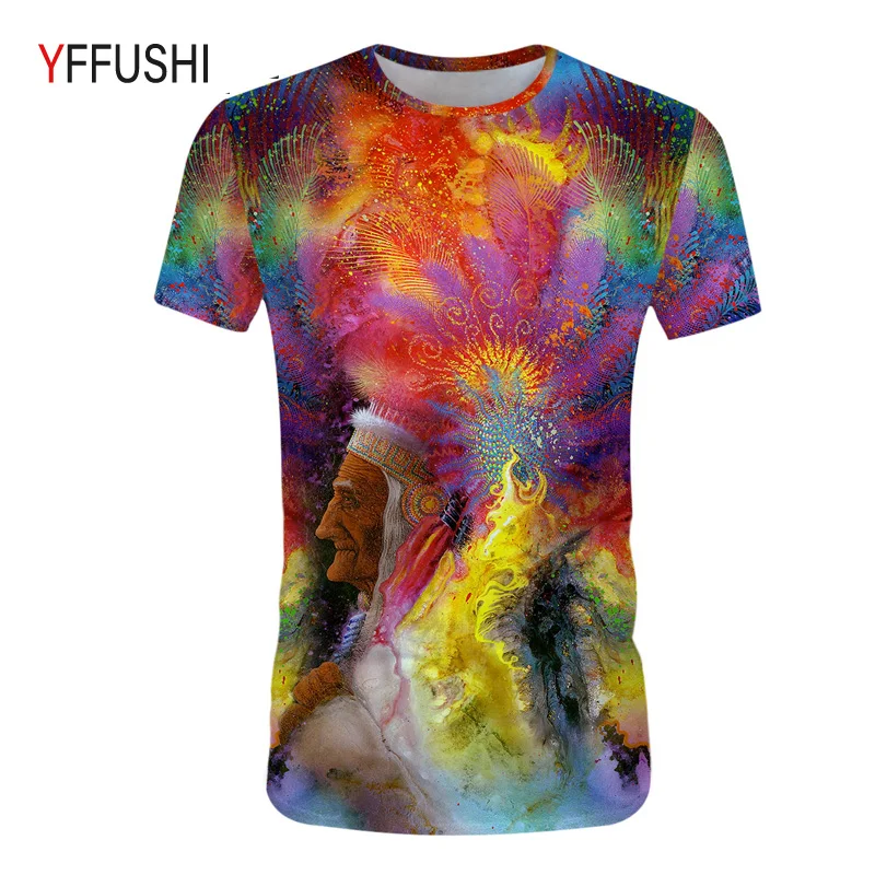 

Men 's T-shirt Of Color lines Old Man With Colorful Gradient And Color Paint Men Summer T-shirts Street wear 5XL Outwear