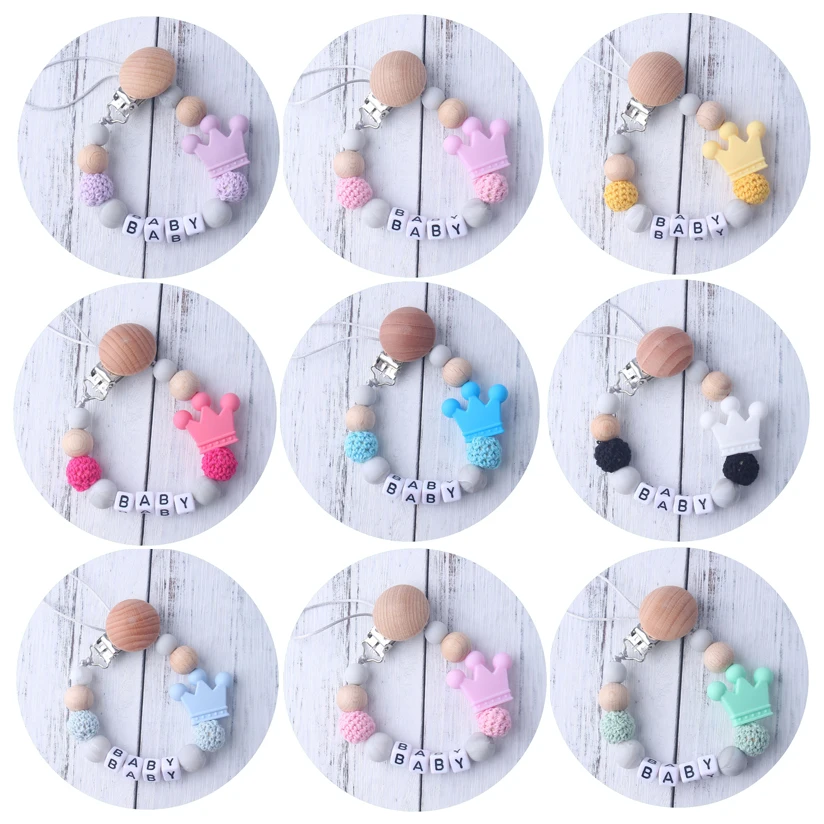 

Детская деревянная подставка для соски-пустышки с бусинами