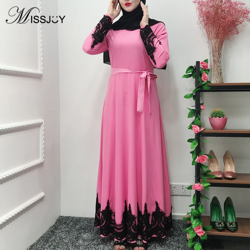 MISSJOY/розовые платья для женщин; модное лоскутное платье с длинным рукавом для молитвы в Дубае; Абая; турецкий ислам; Макси-платье; мусульманская клеид; Арабская одежда