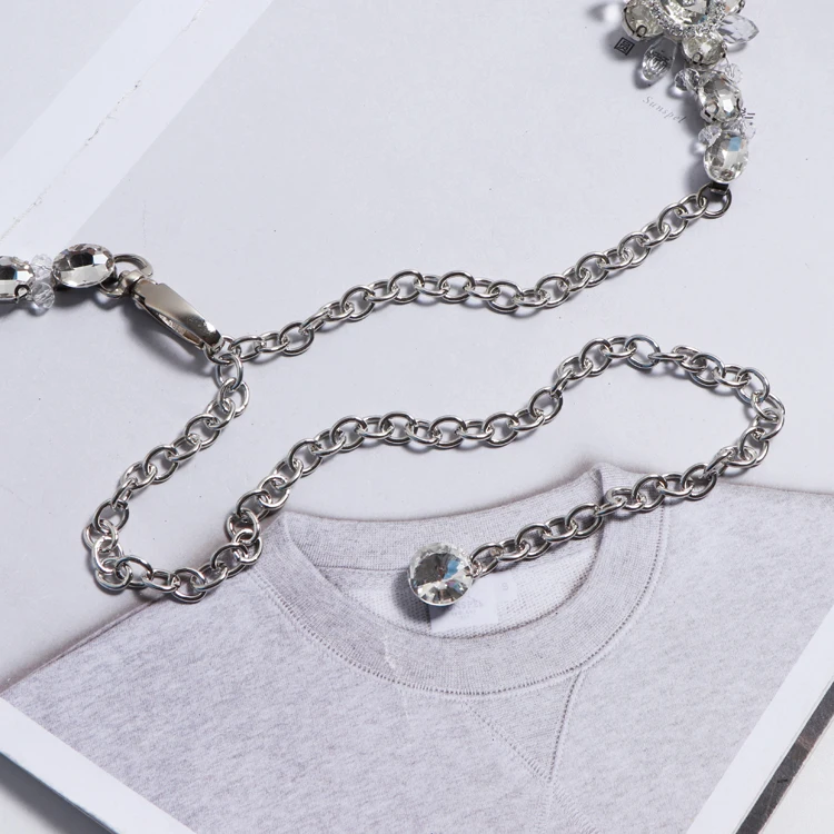 

Silver Rhinestone Flower Waist Chain Luxury Geometric Diomands Waistband for Women Fashion Adjustable Belly Chain Strech Strap