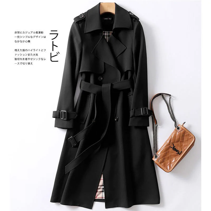 

2021 Autumn New Arrival Women's Long Coat Female Double Brasted Slim Windbreaker Korean Belted Trench Coat Ladies Outwear