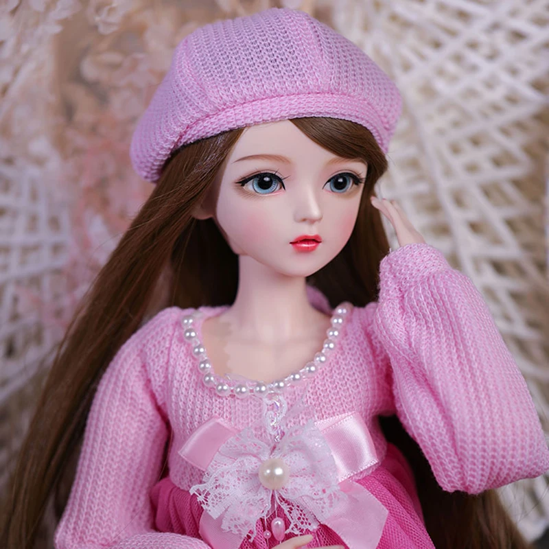 

Brown Hair Girl Doll 60cm BJD Doll with Changing Clothes Eyes Handmade Pink Style Birthday Gifts for Boys and Girls