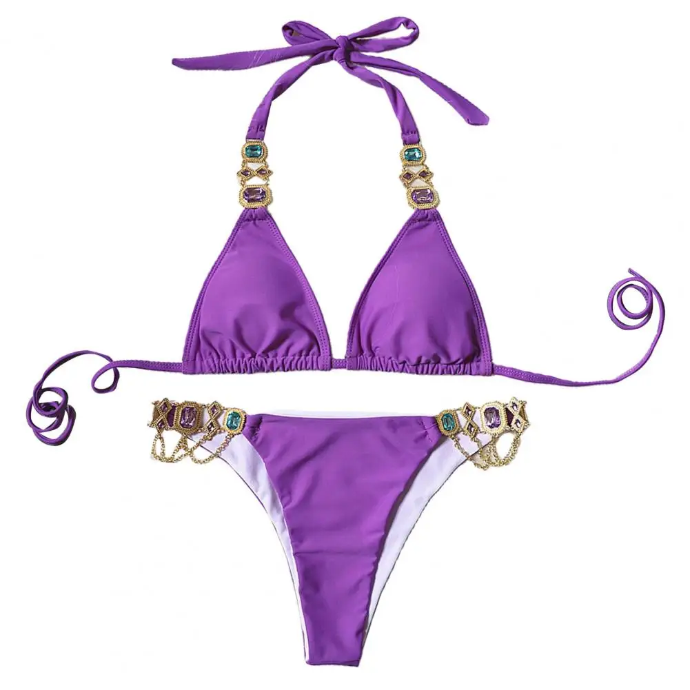 

bikini 2021 Swimming Costume Faux Crystal Rhinestone Adjustable Polyester Push-Up Bikini Set swimwear women