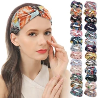 bohemian sports yoga headband elastic broad border floral cross headband fashion women headdress hair accessories