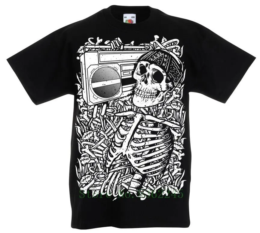 Футболка с изображением скелета бумбокса Новые футболки унисекс для мальчиков
