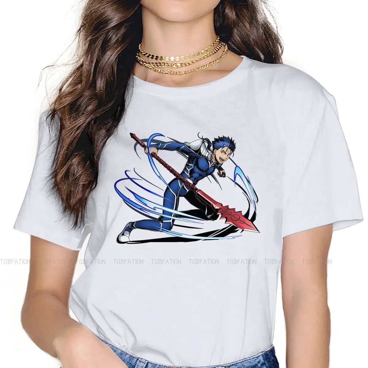 

Женская футболка Lancer с принтом Fate Saber Game, женские футболки, милые хлопковые топы, базовая футболка 4XL, свободная Мода