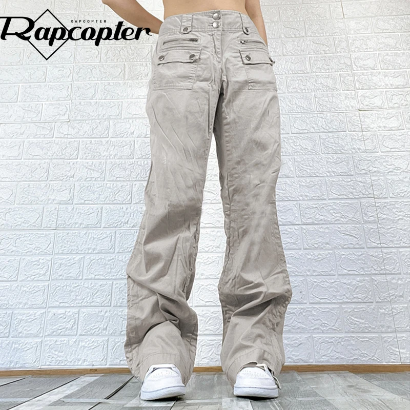 Джинсы-карго Rapcopter женские с рюшами серые брюки завышенной талией на молнии
