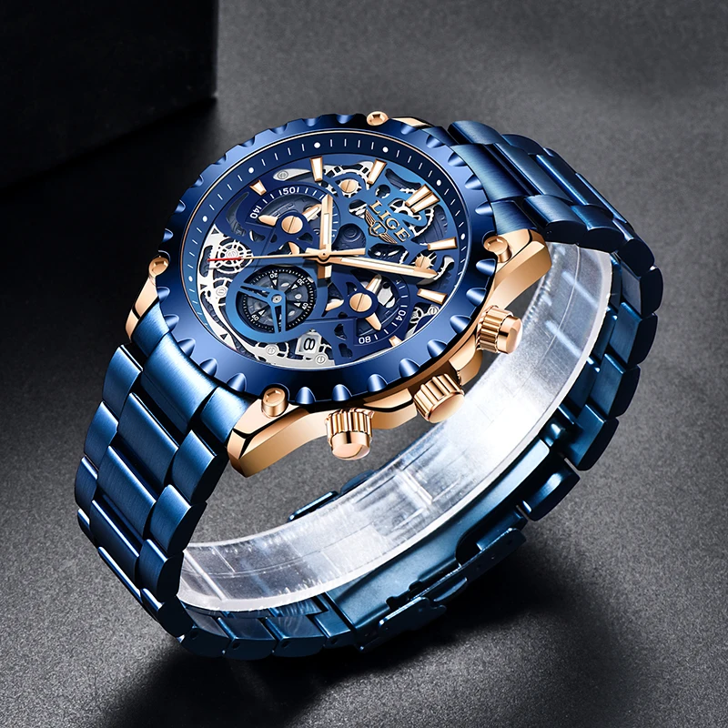 

LIGE Quartz Watches For Men Luxury Stainless Steel Men Watch Sport Waterproof Luminous Chronograph Wristwatch Relogio Masculino