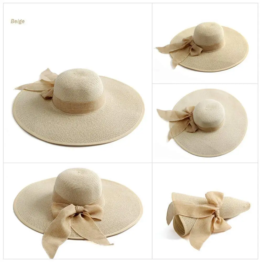 

New Women's Wide Brim Sun Protection Straw Hat,Folable Floppy Hat,Summer UV Protection Beach Cap