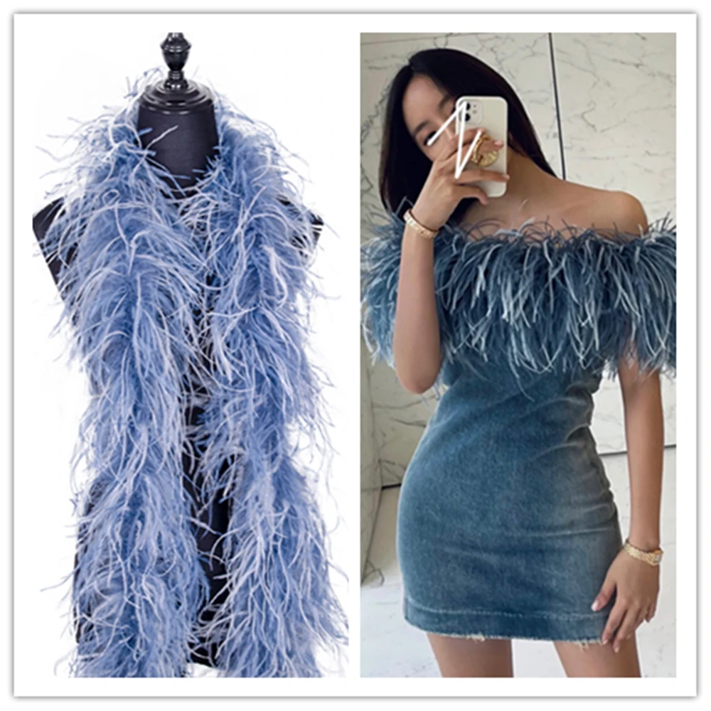 

6ply Double Color Ostrich Feather Boa High quality Natural Ostrich Feather Boas for Craft Wedding Dress Sewing Decoration Scarf
