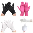 Одноразовые нитриловые перчатки, синтетические латексные резиновые гипоаллергенные перчатки для еды, кухни, уборки, черные розовые перчатки, 100 шт.