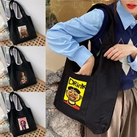 womens shopping bags canvas commuter school shopper vest bag cotton cloth reusable grocery black funny handbags tote bag
