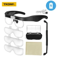 tkdmr headband binocular eyewear loupe magnifier 1 5x 2 5x 3 5x 5 0x usb rechargeable 2led illuminated eyeglass magnifying glass