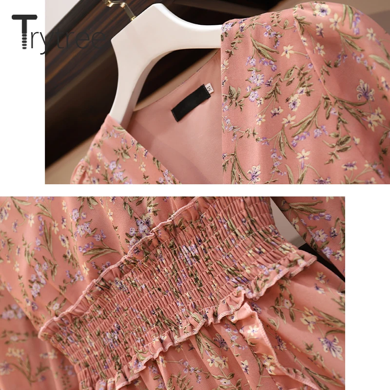 Весеннее женское платье Trytree повседневное ТРАПЕЦИЕВИДНОЕ ПЛАТЬЕ С V образным