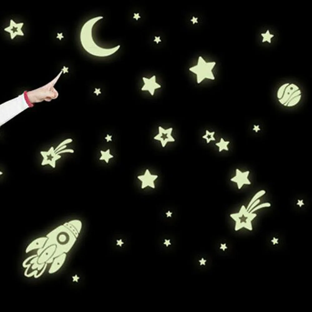1set DIY Luminous Star Sticker Moon Rocket Kids Wall Glow In The Dark Space Stars Planet Stickers Home Decoration | Дом и сад