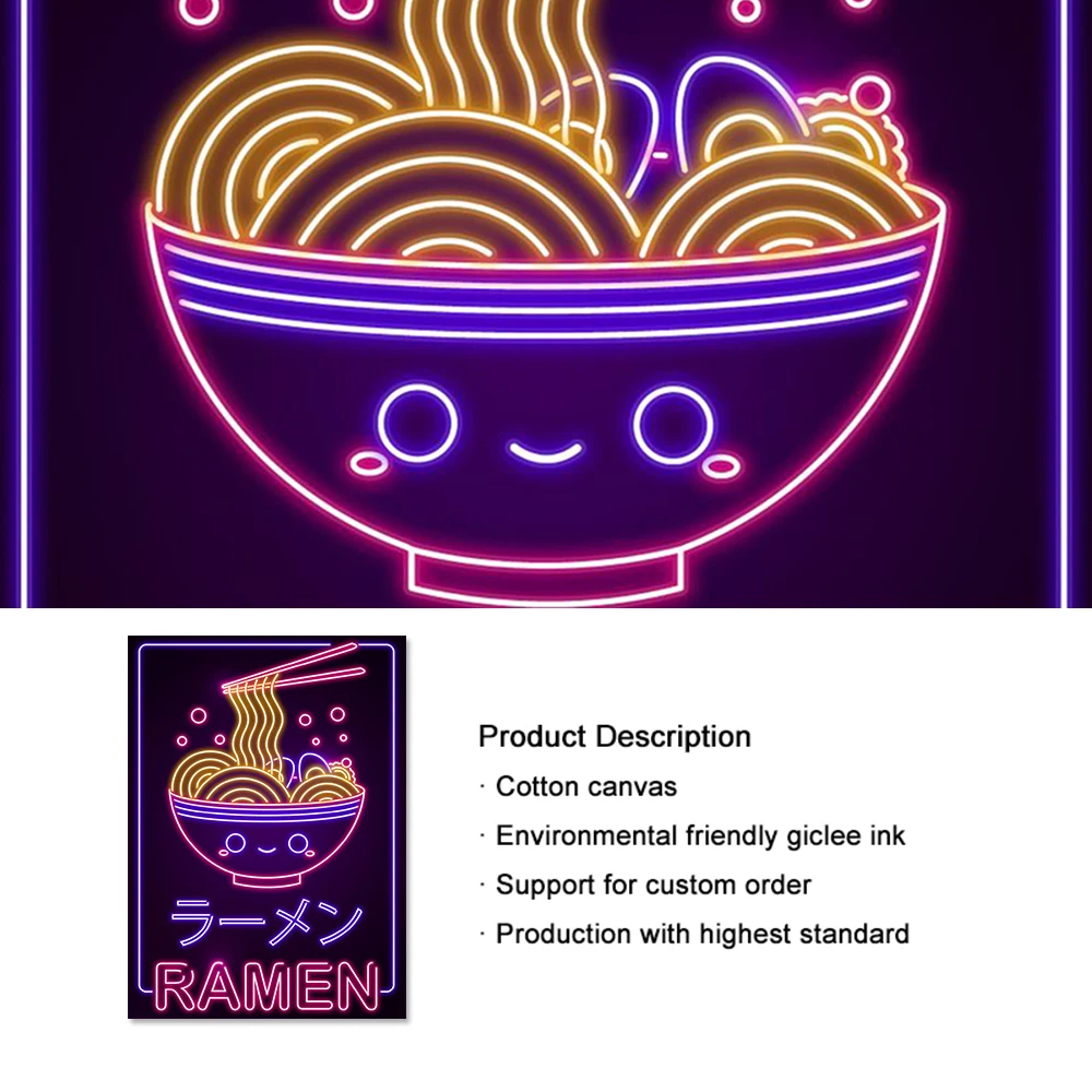 Плакат для украшения комнаты Fox Room Decoration, на холсте изображены японские животные, макаронные блюда и неоновые огни, созданные для мальчика-геймера.