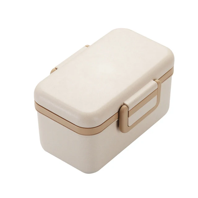 Beige Прямоугольная Высокая емкость экологичный Ланч-бокс герметичная микроволновая печь с подогревом Bento box детское питание контейнер - Цвет: Beige