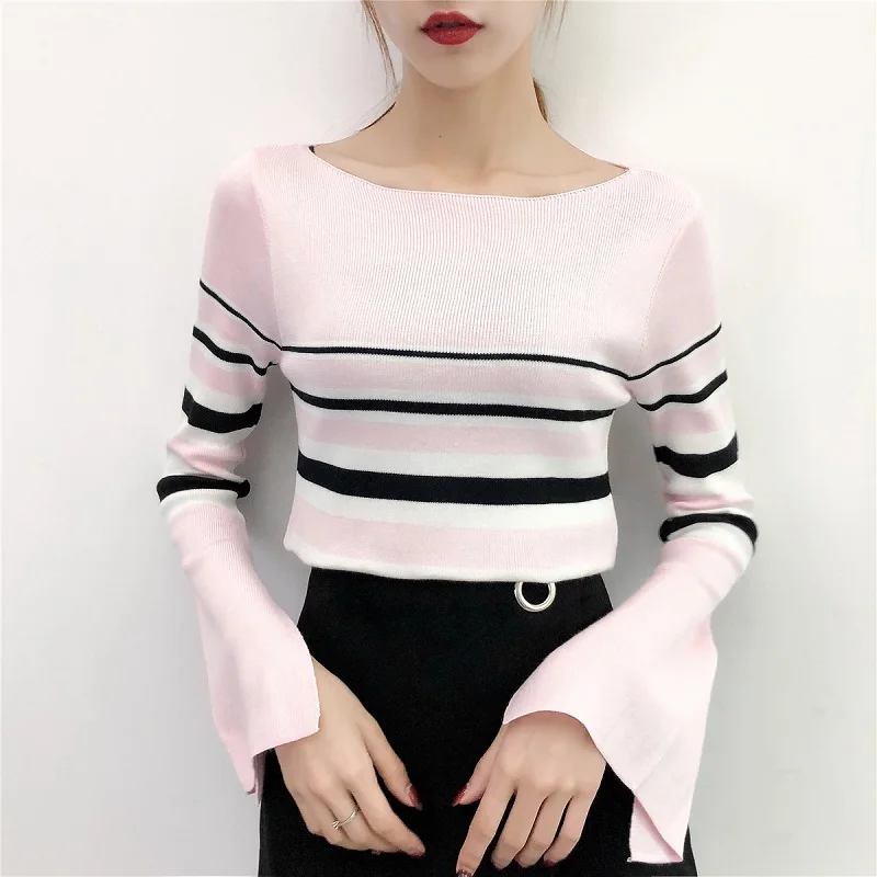 Женский облегающий пуловер с длинными рукавами синий или зеленый хлопковый