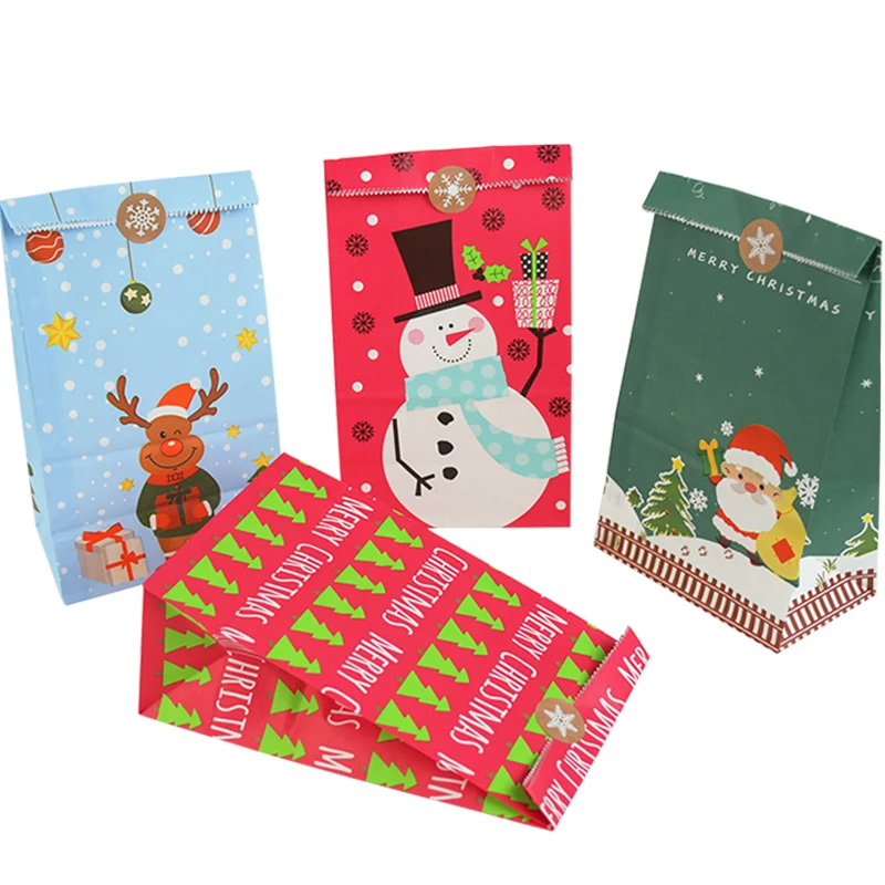 

5pcs Christmas Gift Bags Box Candy Food Cookies Packing Paper Bag Christmas Party Decorations Supplies Navidad Xmas Kids Gift
