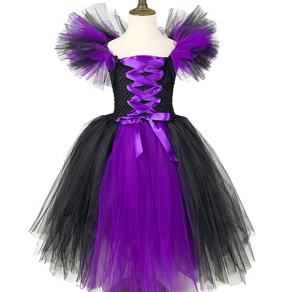 Purple Witch Costume Kid Girls Tutu Dress Ankle Length Halloween Devil Cosplay Clothes for Child Party Photo Prop Purim Gift |