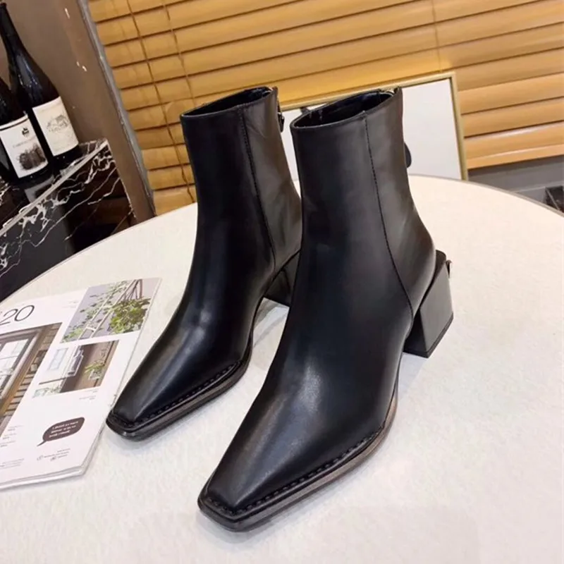 Новое поступление 2019 женские ботинки из натуральной кожи с квадратным носком