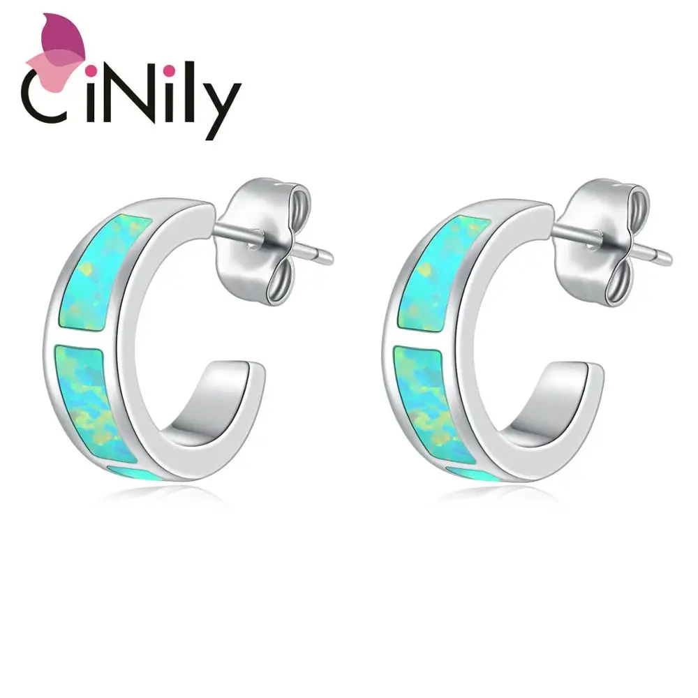 Женские серьги пусеты CiNily с серебряным покрытием зеленый розовый синий белый