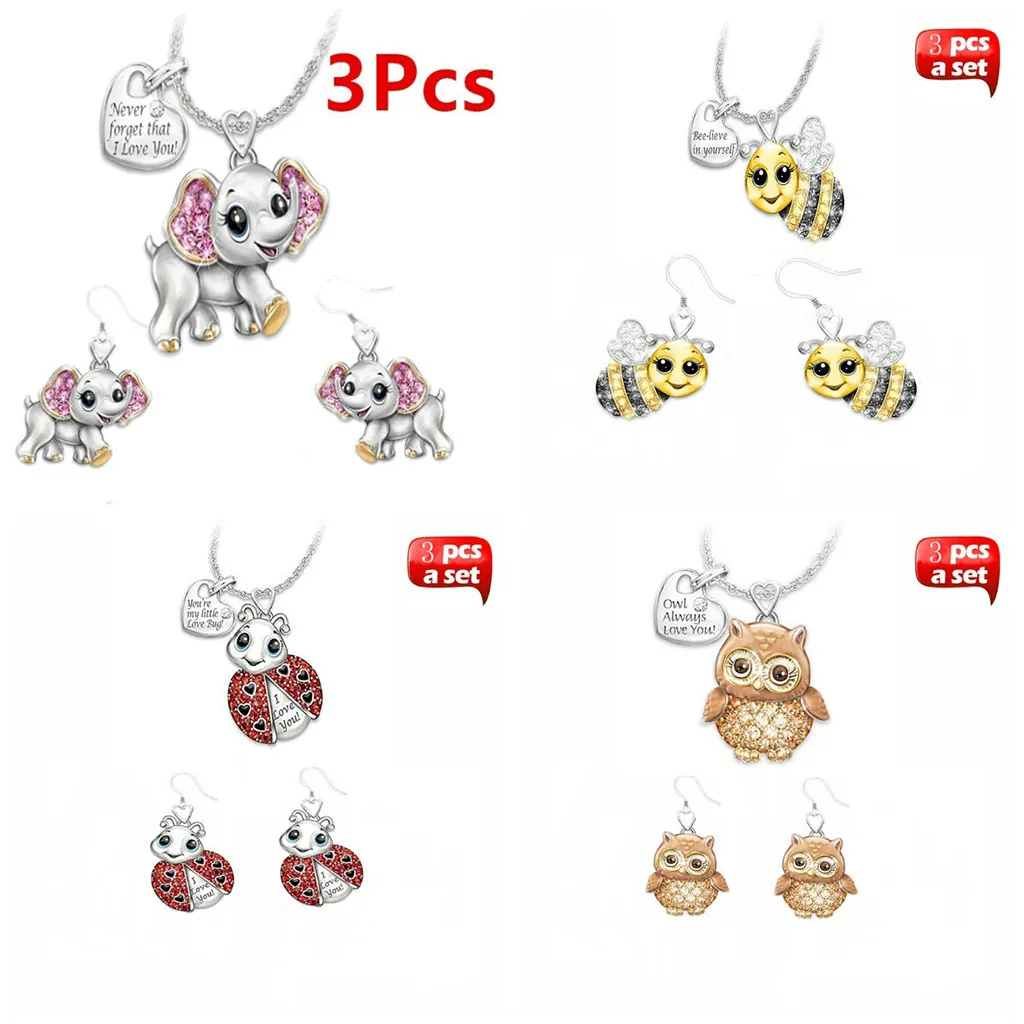Ожерелье серьги набор женская мода буквы животные слон ожерелье подарок