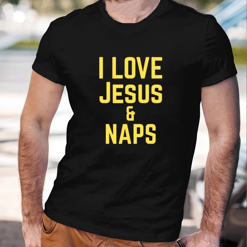 

Christian I Love Jesus and Naps Women Tee I Can Do All This Through Him Who Gives Me Strength Printed Cotton Men Women Tops