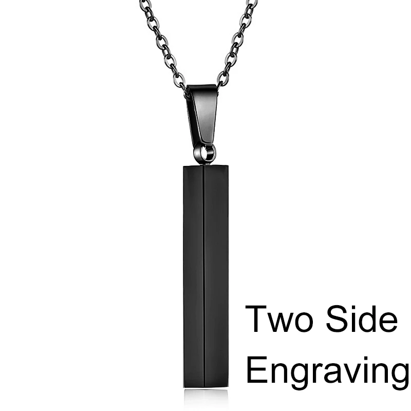 Black 2 Side Квадратное ожерелье с надписью на заказ, нержавеющая сталь, розовое золото, серебро, персонализированные ожерелья для мужчин и женщин, ювелирное изделие, подарок - Окраска металла: Black 2 Side