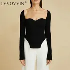 TVVOVVIN 2020 новый весенний сексуальный стильный вязаный пуловер с квадратным воротником с длинными рукавами сексуальная тонкая футболка женский топ 6NI8