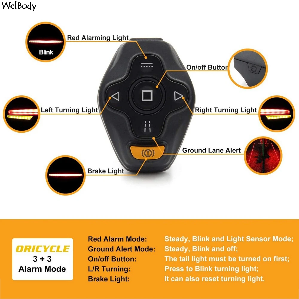 Беспроводной велосипедный задний светильник умный USB Перезаряжаемый аксессуары