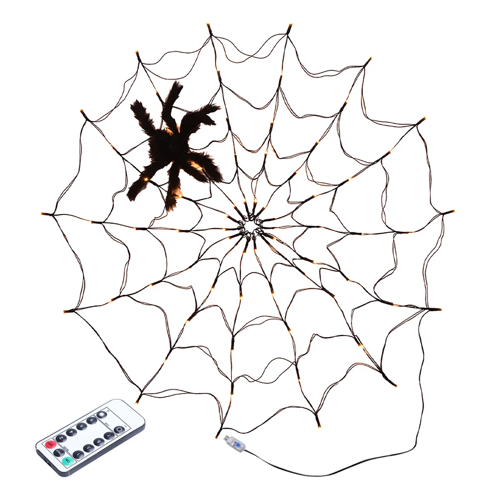 

Halloween Spider Web Light Home Decor Universal Outdoor Gift Scary Theme Portable Garden With Remote Waterproof Party Supplies