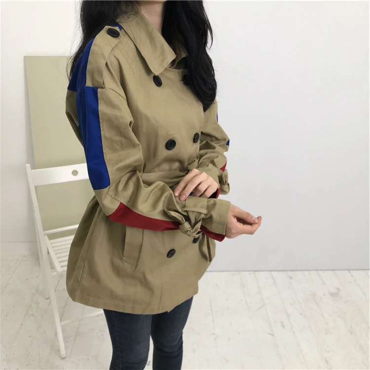 Женский Тренч с цветными блоками CHEERART карманами и поясом верблюда осеннее пальто