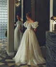 Блестящее белое свадебное платье с пайетками, ТРАПЕЦИЕВИДНОЕ свадебное платье с пышными короткими рукавами и открытыми плечами, 2021, свадебное платье принцессы, Robe De Mariage