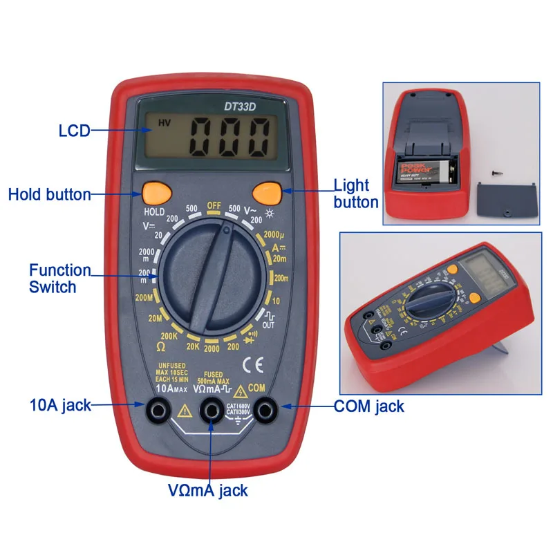 DT33D мультиметр AC DC напряжение ЖК цифровой Измеритель сопротивления тестер диодов