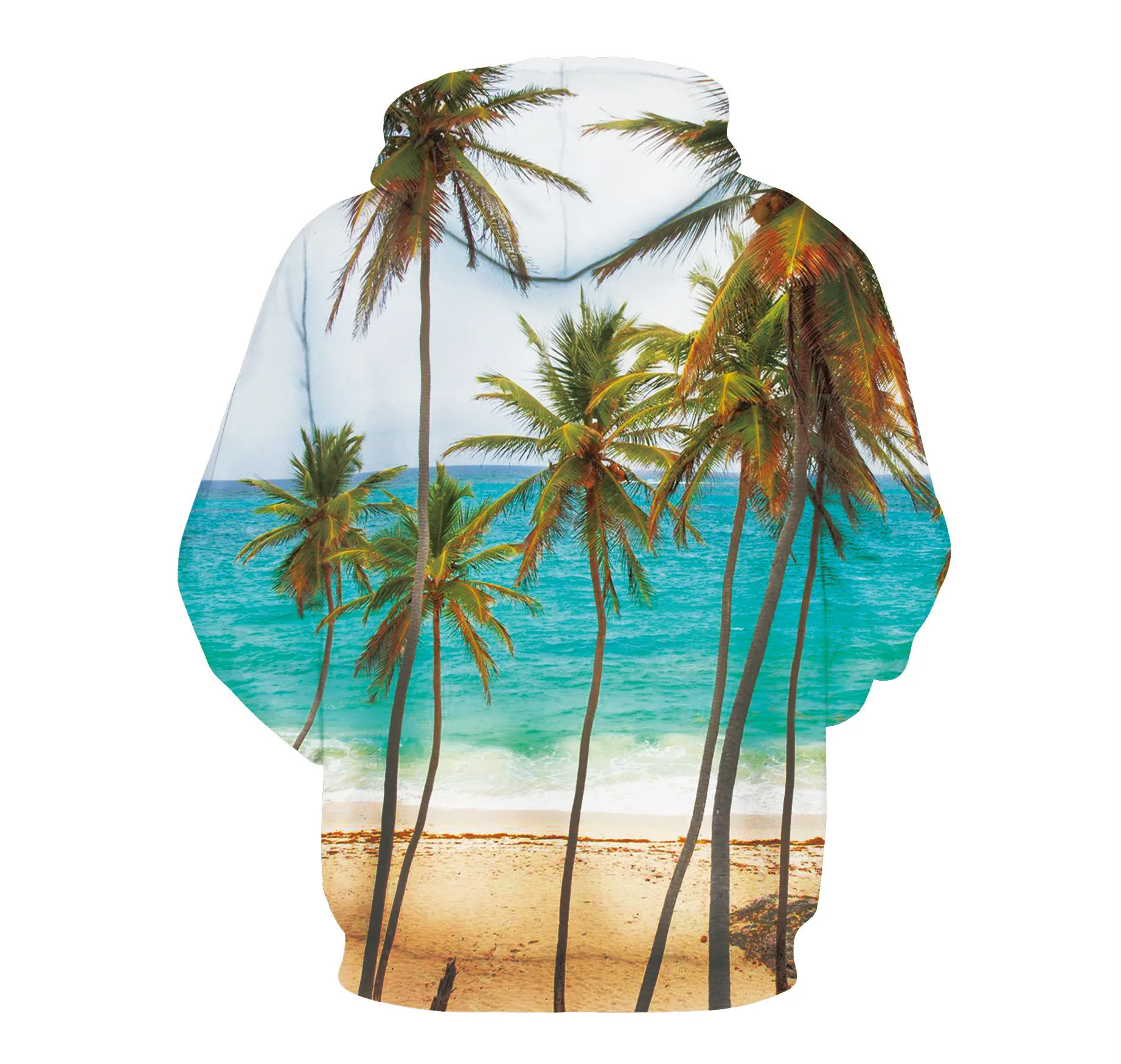 

CNUUIKOOEK Sweatshirts Men's 3D Beach Coconut Trees Printed Hooded Pocket Pullover Hoody Fashion Hooded Men's Hoodies