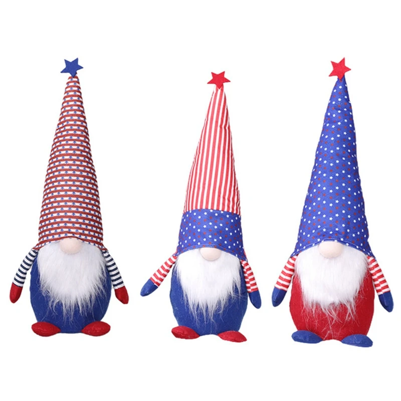 

3 Pcs American Independence Day Patriotic Plush Faceless Doll Gnome Holiday Elf Doll Decoration Ornaments Gifts