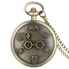 Ретро бронзовые часы Харадзюку с молнией, кварцевые карманные часы на цепочке, сверкающие очки, графическая подвеска, художественная подарки в античном стиле