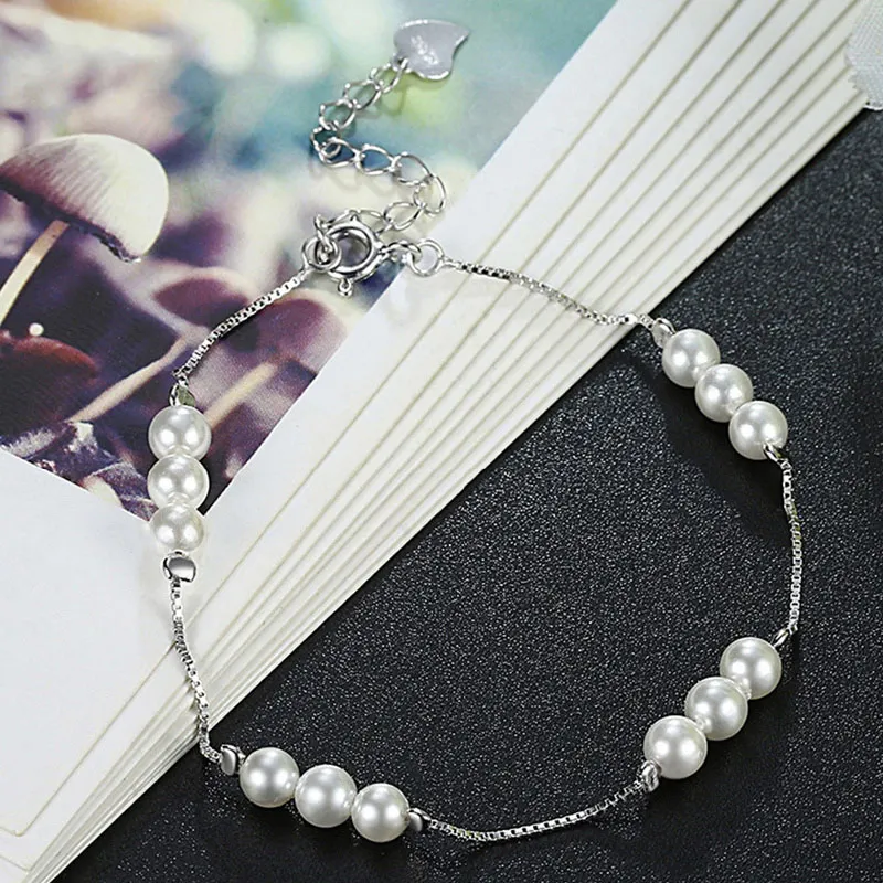 Жемчужная цепочка браслет из стерлингового серебра 925 OL Стиль маленький с