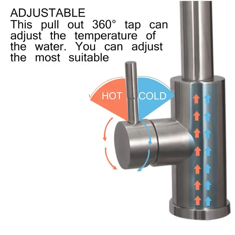 Stainless Steel Kitchen Faucet Hot And Cold Sink Retractable Pull-Out Universal Spring Sinks Deck Mounted Tool | Обустройство дома